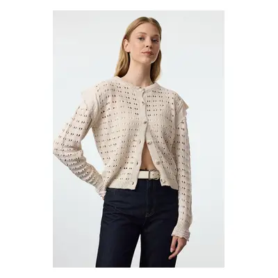 Trendyol Ecru Lace Detailed Openwork/Perforated Knitwear Cardigan