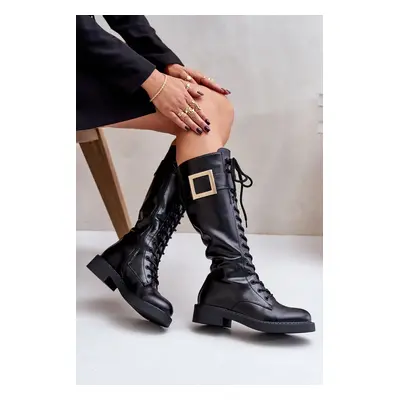 Insulated Boots Glany with Decorative Buckle Black Linnealisa