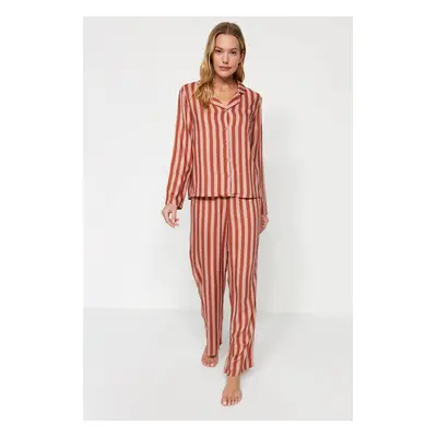 Trendyol Multicolored Striped Viscose Shirt-Pants Weave Pajamas Set