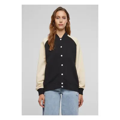 Women's Terry Raglan College Jacket - Black/White Sand