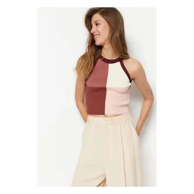 Trendyol Damson Crop Color Block Knitwear Blouse