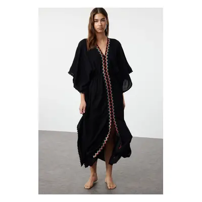 Trendyol Black Midi Beach Dress with Woven Stripe Accessories