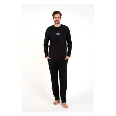 Men's Club Pajamas Long Sleeves, Long Pants - Black