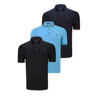 TRIPLE SET T8586 DEWBERRY MEN'S T-SHIRT-BLACK-NAVY-LIGHT BLUE