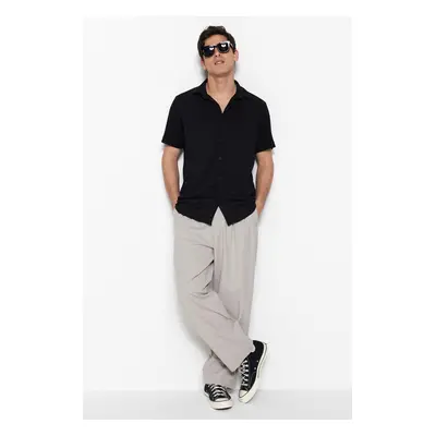 Trendyol Black Regular Fit Short Sleeve Summer Textured Crepe Knit Shirt