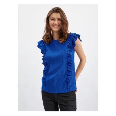 Orsay Blue Ladies T-shirt with frills - Women