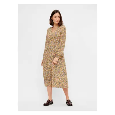 Beige Floral Midi Dress Pieces Gry - Women