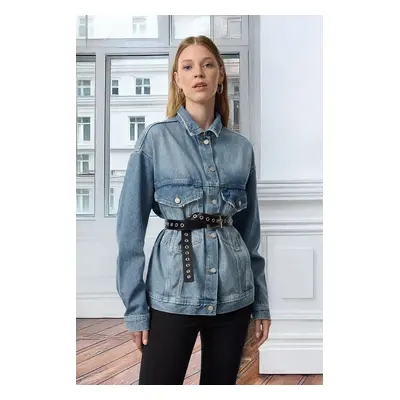 Trendyol Blue Pocket Detailed Oversize Denim Jacket