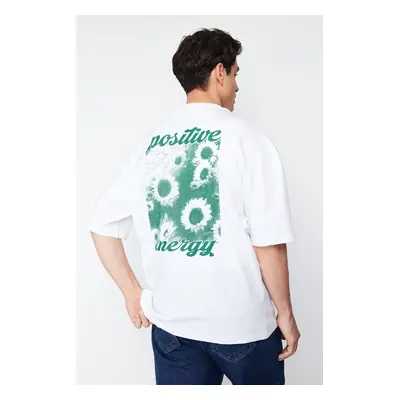 Trendyol White Oversize/Wide Cut Crew Neck Floral Printed 100% Cotton T-Shirt