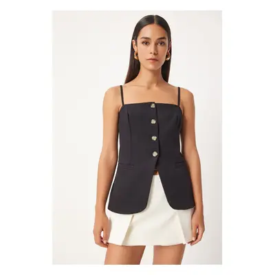 Happiness İstanbul Women's Black Strappy Woven Vest