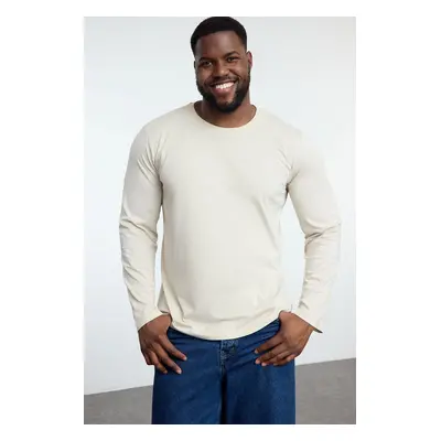 Trendyol Stone Plus Size Slim/Slim Cut Crew Neck Basic T-shirt