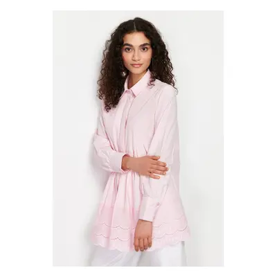 Trendyol Light Pink Brode Detail Cotton Woven Shirt