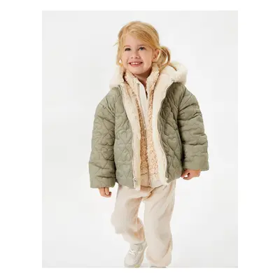 Koton Zippered Double Sided Plush Hooded Jacket - Quilted