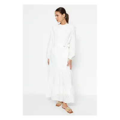 Trendyol White Brode Detailed Lined Woven Dress