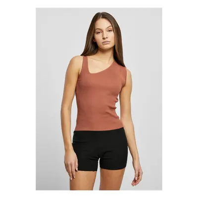 Women's rib knit asymmetrical terracotta top