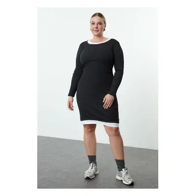 Trendyol Curve Anthracite Long Sleeve Camisole Knitted Plus Size Dress