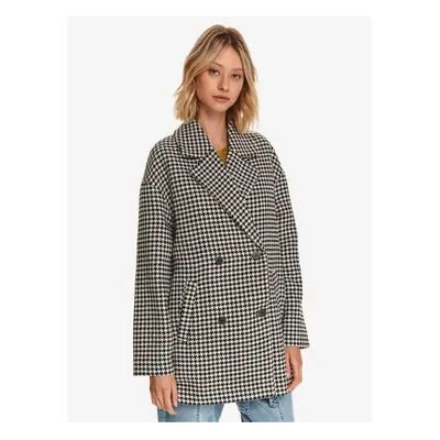 Women's white and black plaid coat with wool blend TOP SECRET - Women