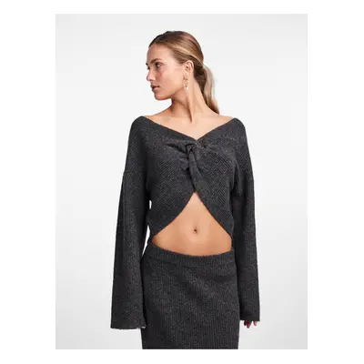 Women's Grey Short Sweater with Wool Pieces Juna - Women