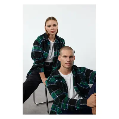 Trendyol Black Unisex Oversize Fit Winter Plaid Lumberjack Shirt Jacket