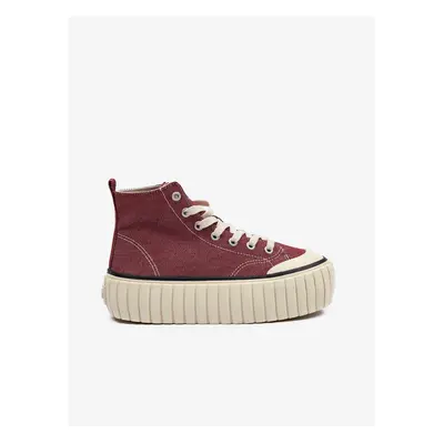 Burgundy women's ankle sneakers on Diesel Hanami platform - Women's