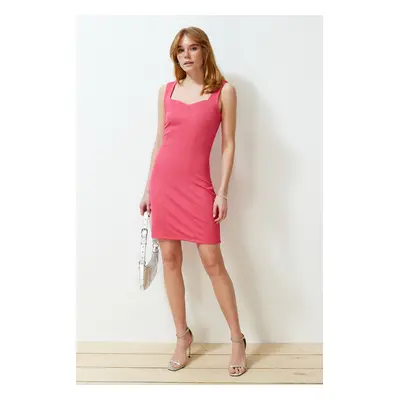 Trendyol Fuchsia Ribbed Bodycone/Fitted Stretch Knitted Mini Pencil Dress