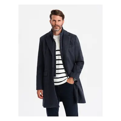 Ombre Men's unbuttoned coat with wool - navy blue