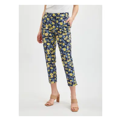 Orsay Yellow-Blue Womens Shortened Flowered Pants - Women