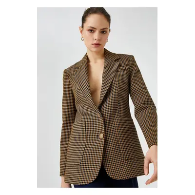 Koton Women's Mustard Plaid Jacket