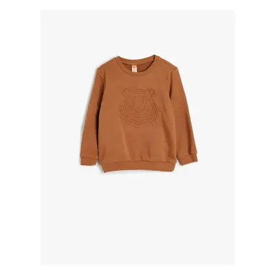 Koton Sweatshirt Tiger Embossed Printed Crew Neck Long Sleeve