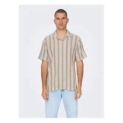 Beige Men's Striped Short Sleeve Shirt ONLY & SONS Trev - Men