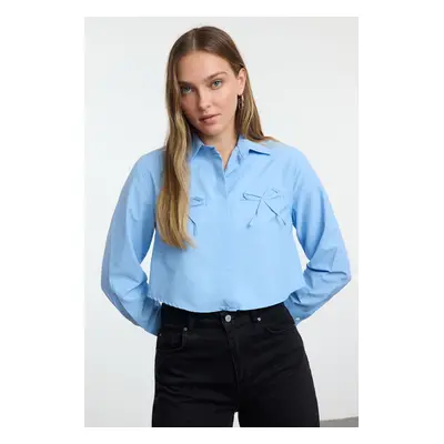 Trendyol Blue Crop Shirt with Bow Detail on the Pocket