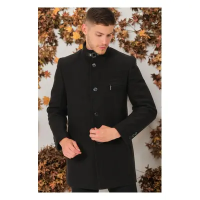 PLT8367 DEWBERRY MEN'S COAT-DARK PLAIN BLACK