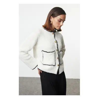 Trendyol Ecru Fluffy Soft Texture Jacket Look Knitwear Cardigan