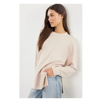 Trendyol Stone Oversize/Wide Cut Slit Crew Neck Soft Touch Knitted Sweatshirt