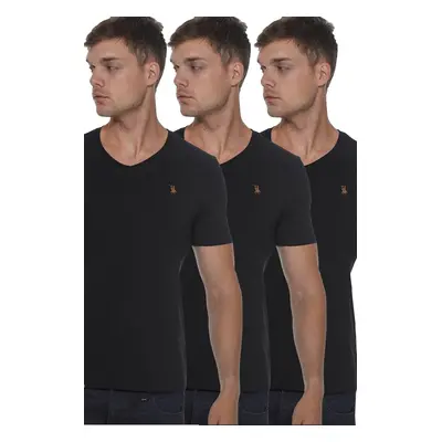 TRIPLE SET T8568 DEWBERRY V-NECK MEN'S T-SHIRT-BLACK-BLACK-BLACK