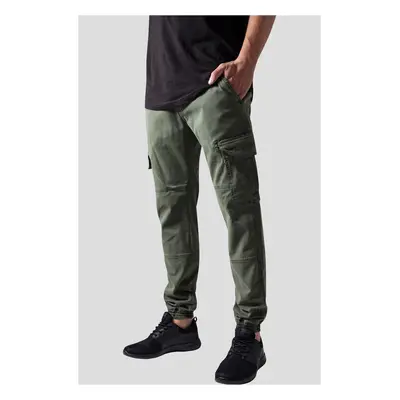 Washed Cargo Twill Jogging Pants Olive