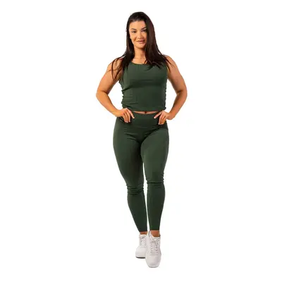 Women's leggings Nebbia Organic Cotton Ribbed High Waist Leggings dark green