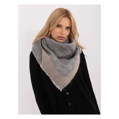 Grey and light pink patterned winter scarf