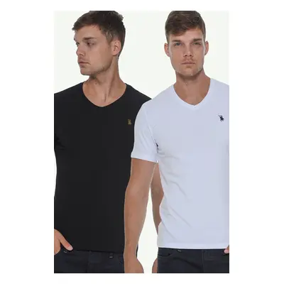 DOUBLE SET T8568 DEWBERRY V-NECK MEN'S T-SHIRT-WHITE-BLACK