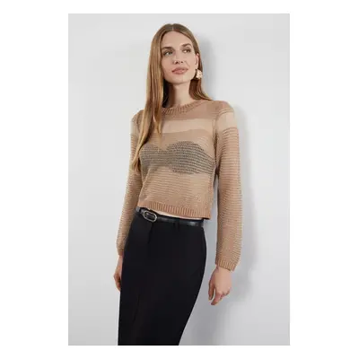 Trendyol Camel Crop Transparent Transitional Glittery Knitwear Sweater