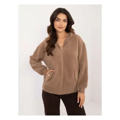 Light brown women's alpaca jacket with hood