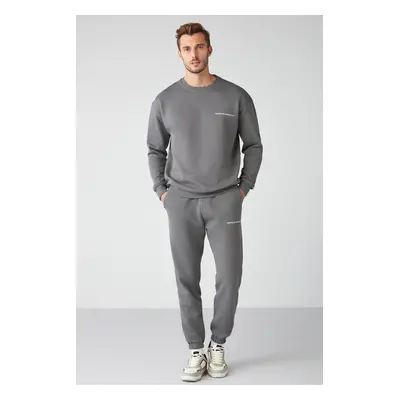 GRIMELANGE Marshall Men's Cotton Fleece Embroidered Relaxed Gray Tracksui