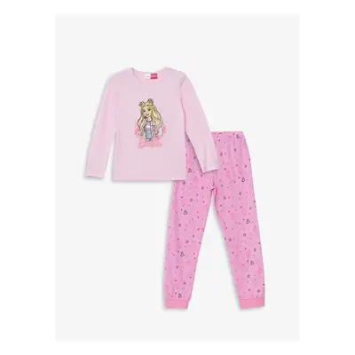 LC Waikiki Crew Neck Barbie Printed Long Sleeve Girls Kids Pajamas Set