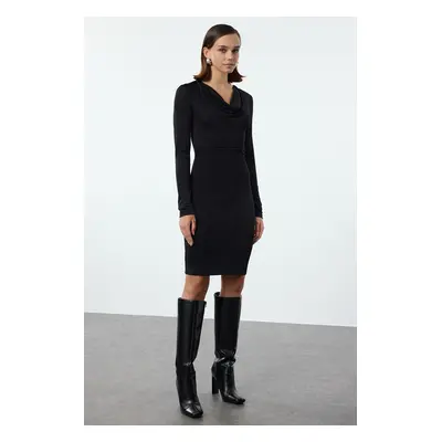 Trendyol Black Cowl Neck Bodycone/Fits Plain Mini Knit Dress