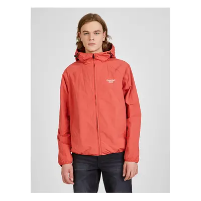 Red Men's Patterned Lightweight Calvin Klein Jeans Hooded Jacket - Men's