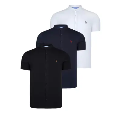 TRIPLE SET T8597 DEWBERRY MEN'S SHIRT-BLACK-WHITE-NAVY BLUE