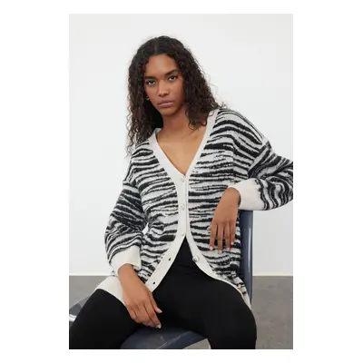 Trendyol Stone Soft Texture Zebra Patterned Knitwear Cardigan