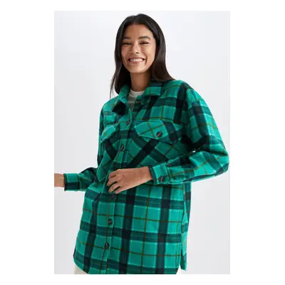 DEFACTO A-Cut Checkered Flannel Long Sleeve Shirt Tunic