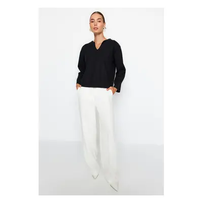 Trendyol Black Thessaloniki/Knitwear Look Pearl Detailed Relaxed/Comfortable Fit Knitted Blouse