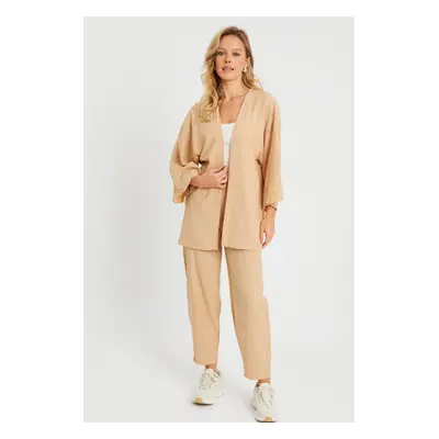 Cool & Sexy Women's Cress Kimono Suit Camel Q983